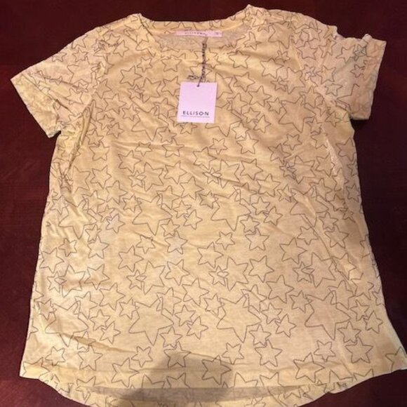 Ellison Womens Yellow Star Print Tee  Polyester/Rayon - Picture 1 of 7